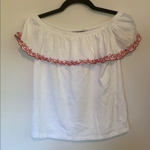 Off the shoulder floral white tee